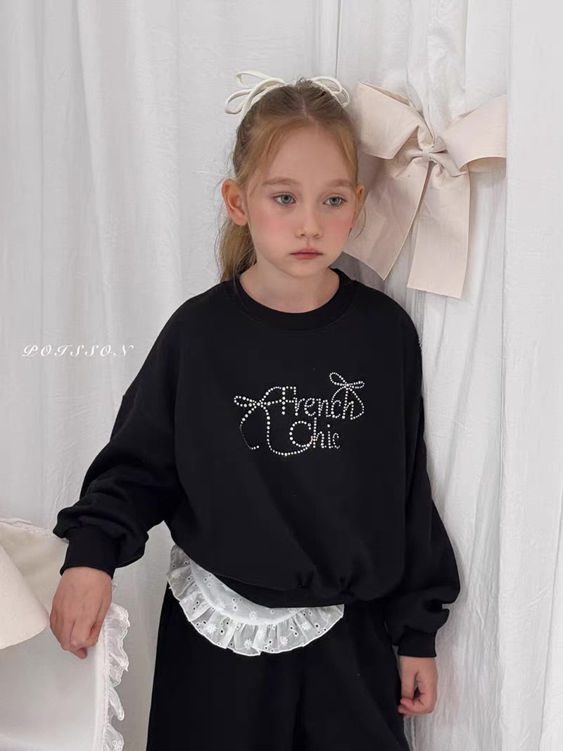 Korean Kidswear | French Chic Rhinestone Sweatshirt & Wide Leg Pants Set