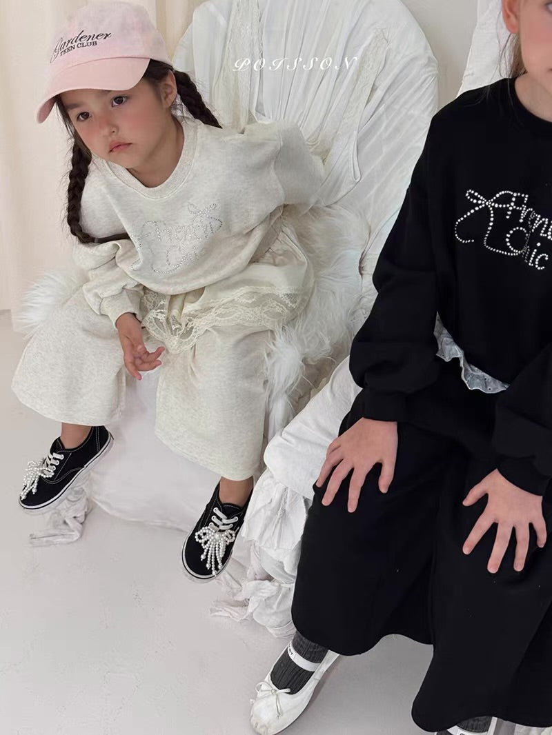 Korean Kidswear | French Chic Rhinestone Sweatshirt & Wide Leg Pants Set