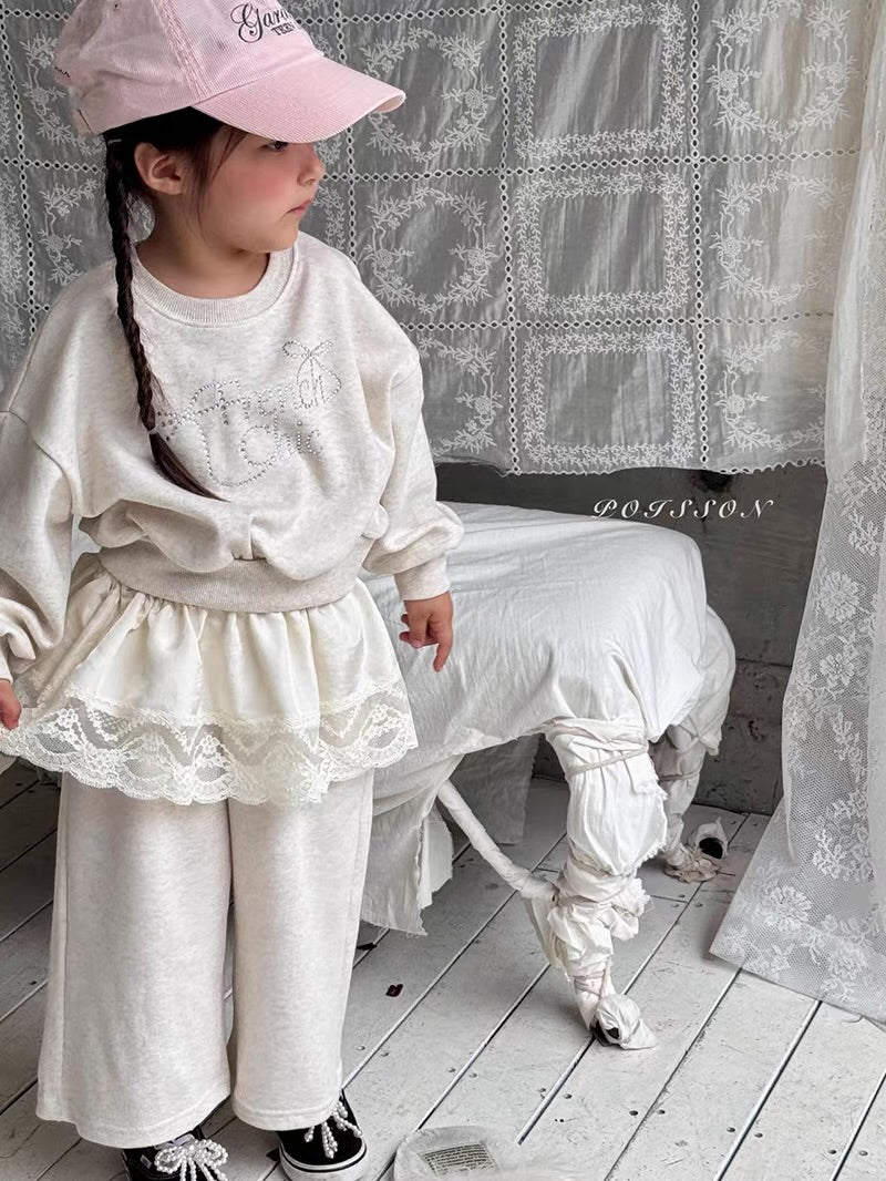 Korean Kidswear | French Chic Rhinestone Sweatshirt & Wide Leg Pants Set