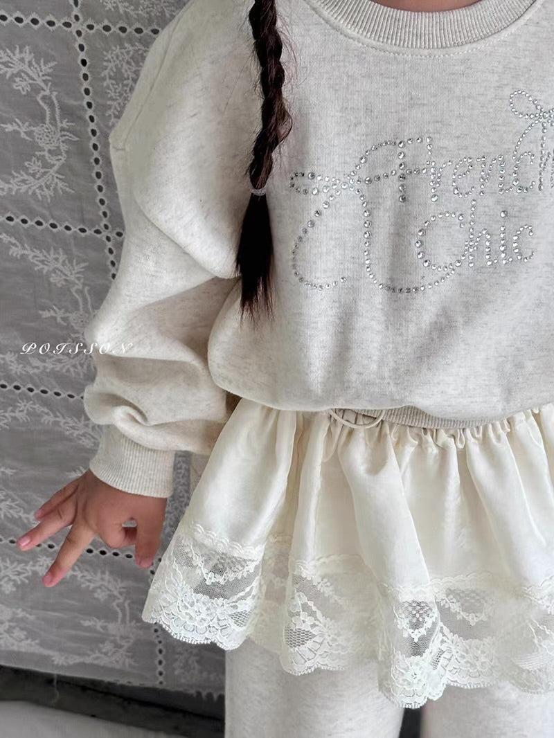 Korean Kidswear | French Chic Rhinestone Sweatshirt & Wide Leg Pants Set