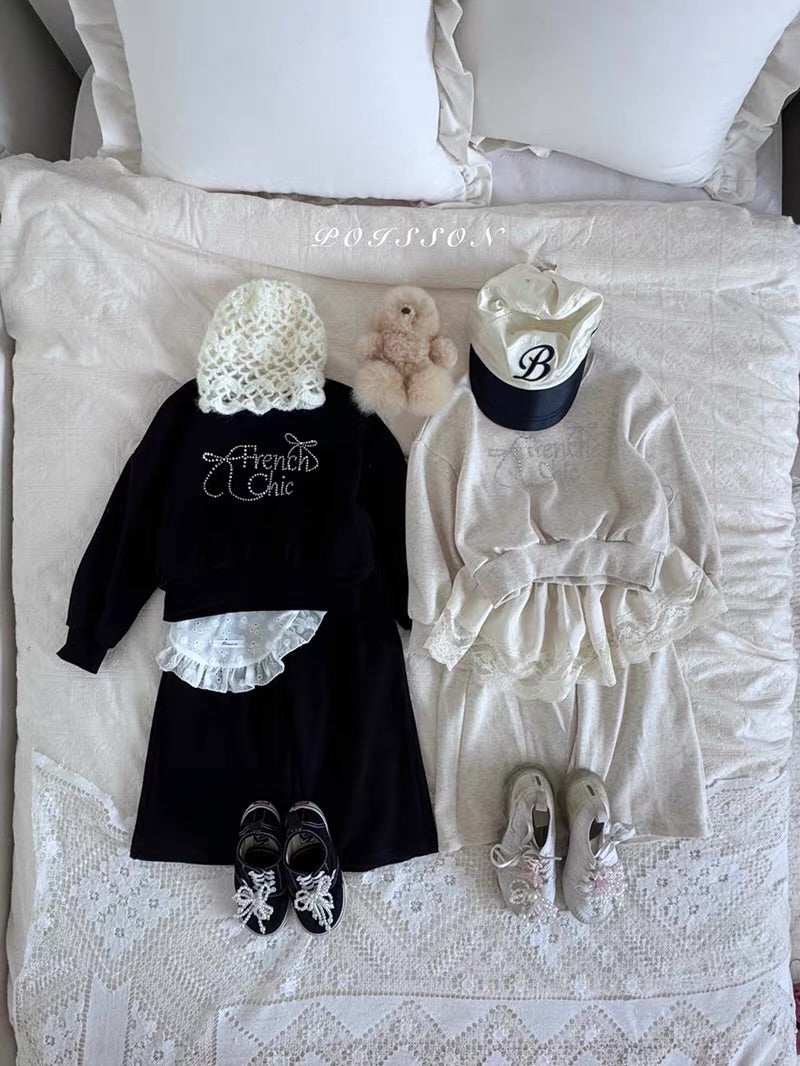 Korean Kidswear | French Chic Rhinestone Sweatshirt & Wide Leg Pants Set