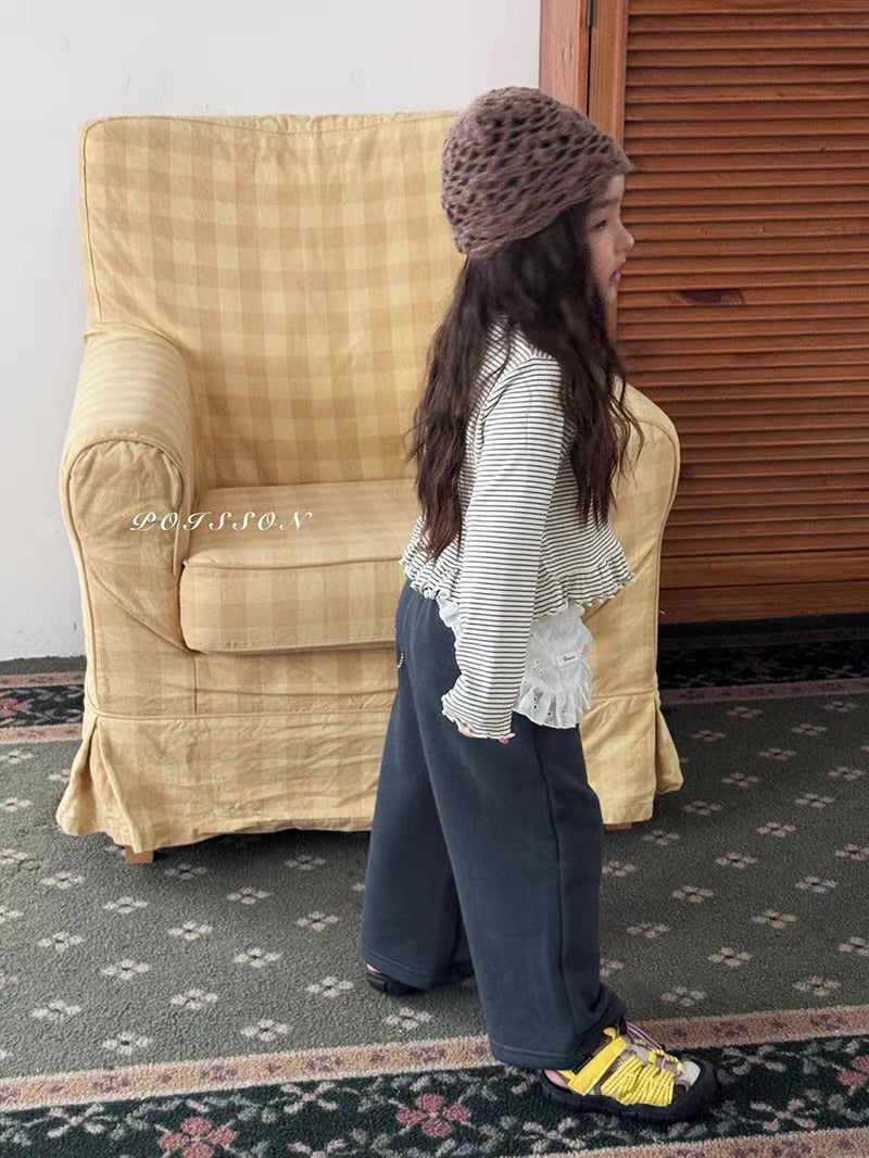 Korean Kidswear | Cherry Stripe Ruffle Long Sleeve Top