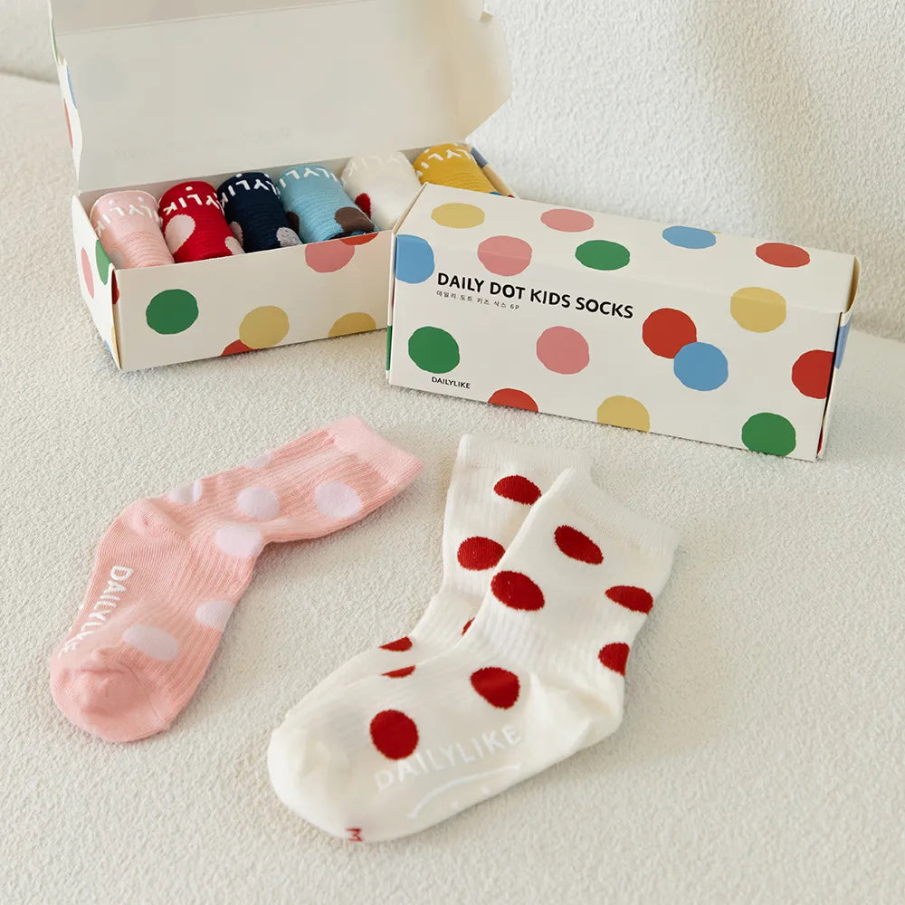 Korean Kidswear | Daily Dot Non-Slip Kids Socks 6-Pack Set