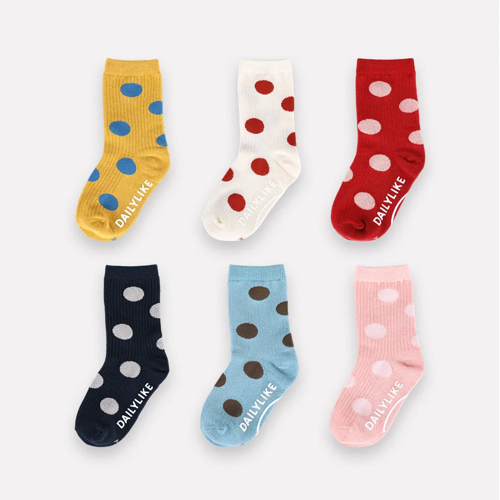 Korean Kidswear | Daily Dot Non-Slip Kids Socks 6-Pack Set
