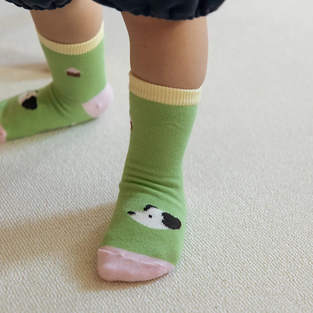 Korean Kidswear | Daily Animal Non-Slip Kids Socks 6-Pack Gift Set