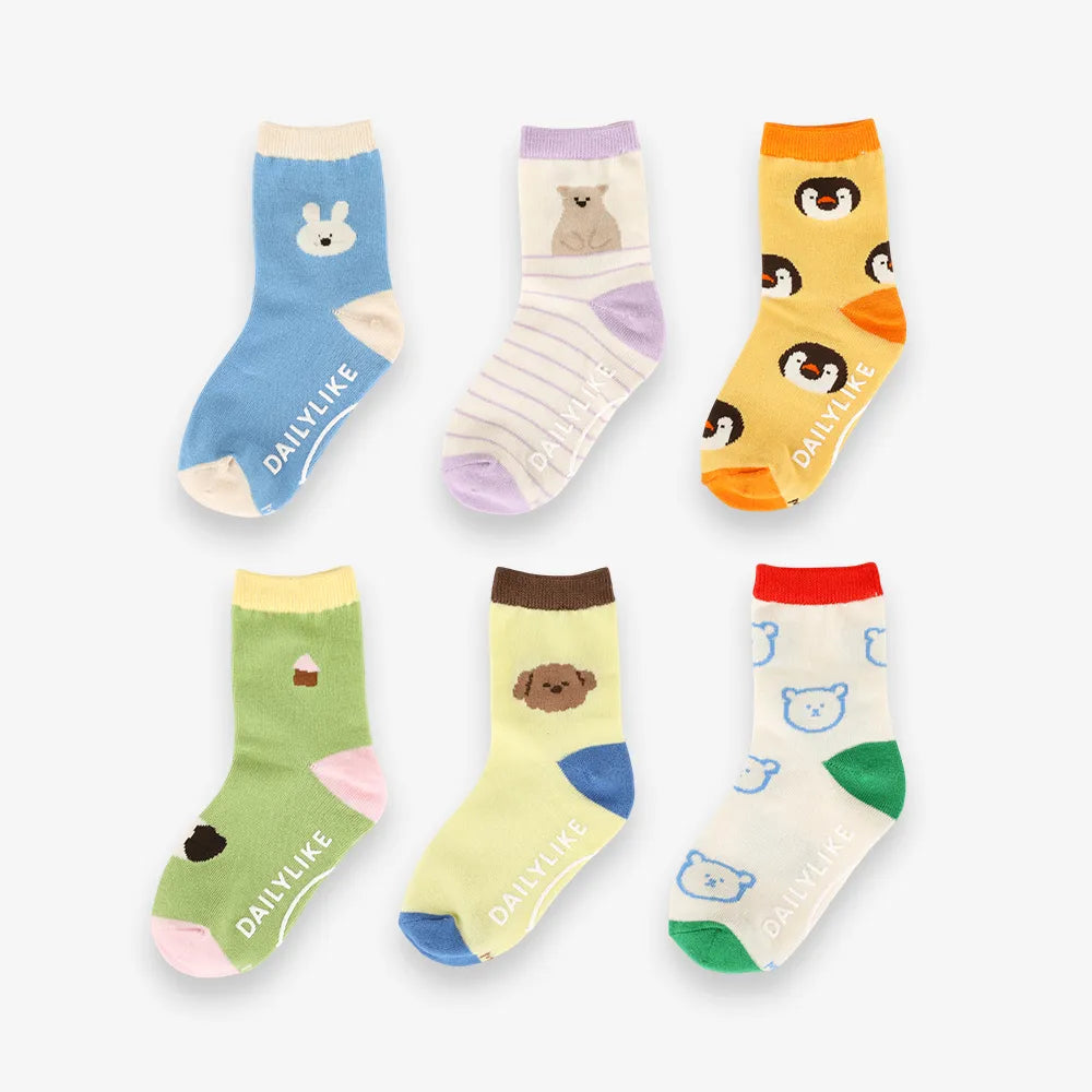 Korean Kidswear | Daily Animal Non-Slip Kids Socks 6-Pack Gift Set