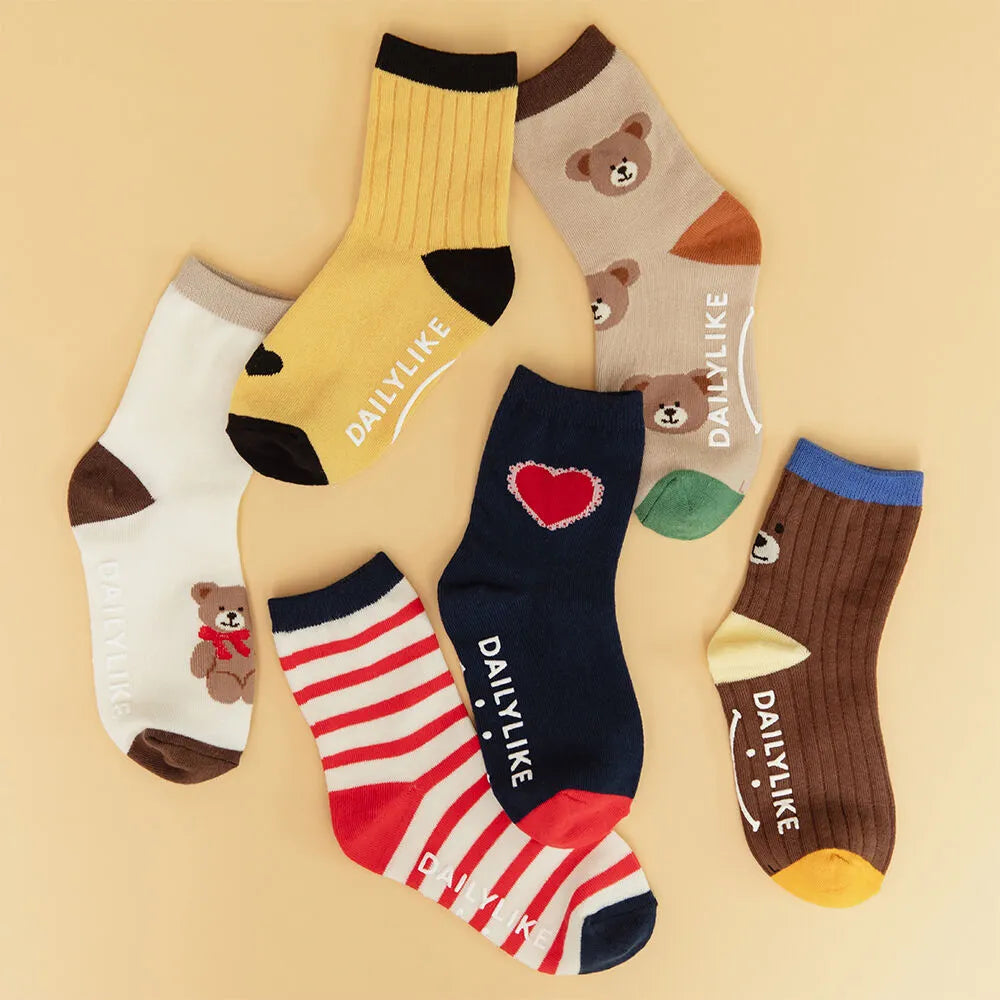 Korean Kidswear | Teddy Bear Non-Slip Kids Socks 6-Pack Gift Set
