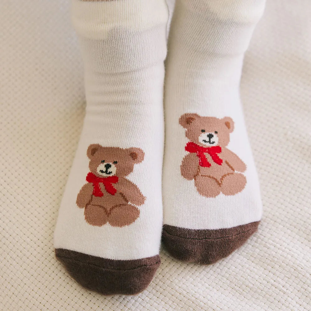 Korean Kidswear | Teddy Bear Non-Slip Kids Socks 6-Pack Gift Set