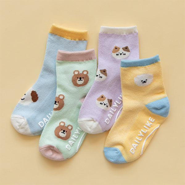 Korean Kidswear | Doodling Friends Mesh Kids Socks 4-Pack Set