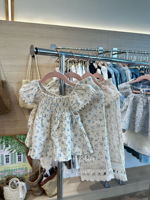 Mini Kelly blue floral lace top and pants set