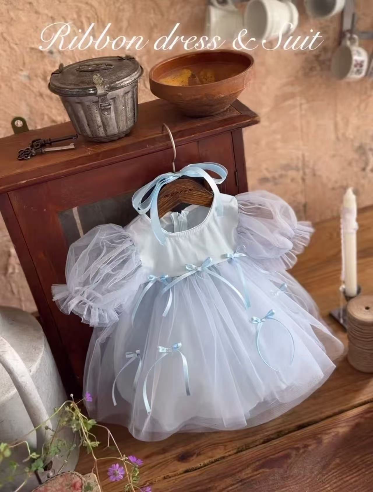 Mini Kelly blue ribbon tulle dress